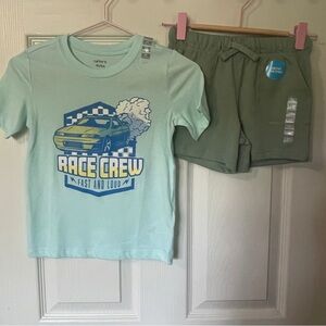 Carter's Green Race Crew Fast Loud Short Sleeve Tee Green shorts size 4T outfit